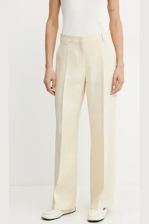 Max Mara Spodnie lniane damskie kolor szerokie high waist 2515131052600