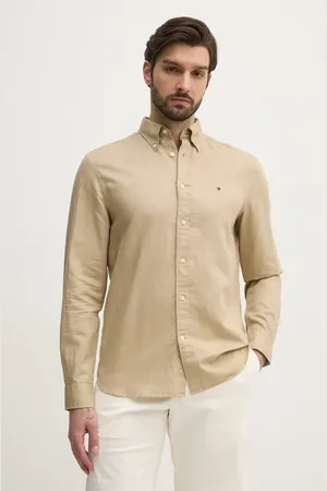 Tommy Hilfiger Koszula z domieszką lnu męska kolor regular z kołnierzykiem button-down MW0MW40702