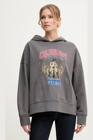 Pinko Bluza bawełniana damska kolor z kapturem z nadrukiem 104623 A2DB