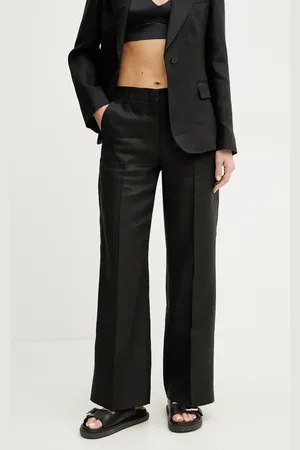Max Mara Spodnie lniane damskie kolor szerokie high waist 2515131052600