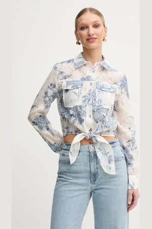 Guess Koszula ADELAIDE damska kolor regular z kołnierzykiem klasycznym W5GH03 WH4K2