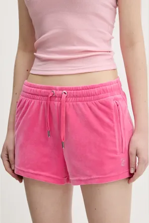 Juicy Couture Szorty welurowe TAMIA damskie kolor z aplikacją medium waist JCWH121001