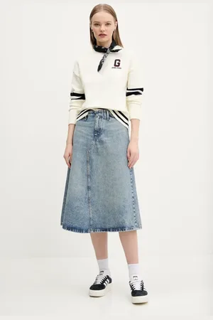 HUGO BOSS Spódnica jeansowa kolor midi rozkloszowana 50530310