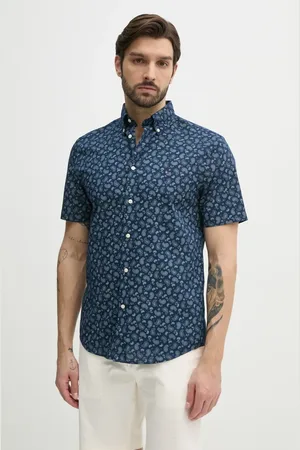 Tommy Hilfiger Koszula z domieszką lnu męska kolor regular z kołnierzykiem button-down MW0MW38566