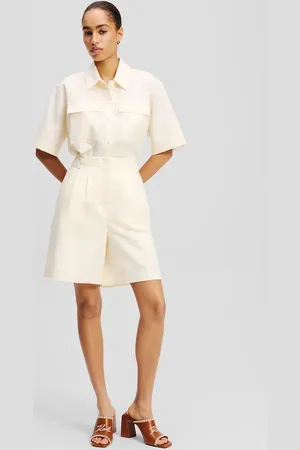 Karl Lagerfeld Szorty lniane damskie kolor gładkie high waist A2W10015