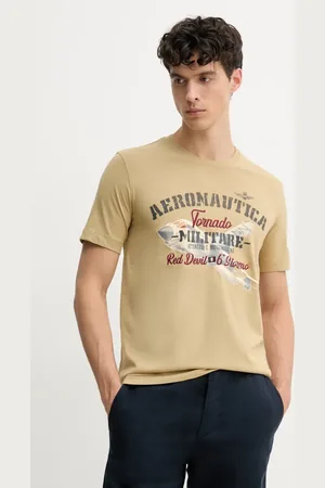 Aeronautica Militare T-shirt bawełniany męski kolor beżowy z nadrukiem TS2406J641