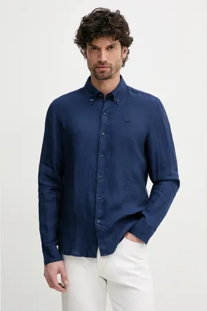 Michael Kors Koszula lniana kolor slim z kołnierzykiem button-down