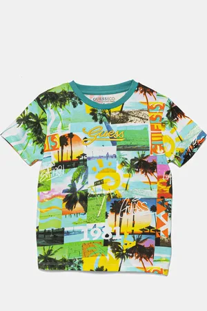Guess T-shirt bawełniany dziecięcy kolor zielony wzorzysty N5GI19 K8HM4