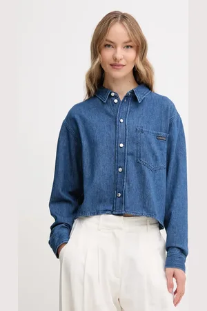 Calvin Klein Koszula jeansowa damska kolor relaxed z kołnierzykiem klasycznym J20J225518
