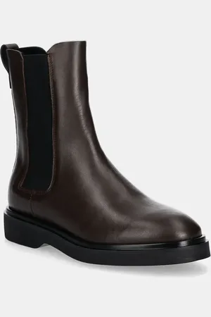 Calvin Klein Sztyblety skórzane FLAT CHELSEA BOOT LTH damskie kolor na płaskim obcasie HW0HW02180
