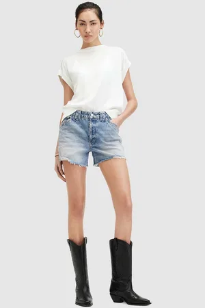 AllSaints Szorty jeansowe IDAHO WESTERN SHORT damskie kolor gładkie medium waist WE516Z
