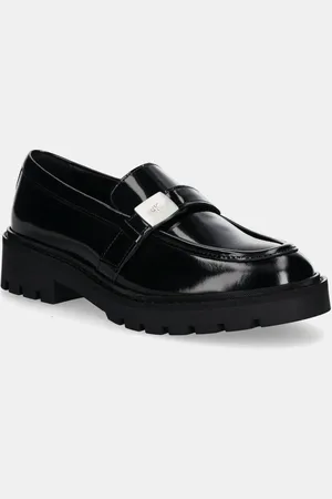 Calvin Klein Mokasyny skórzane FLATFORM SHOE DRIVER HDW damskie kolor na płaskim obcasie YW0YW01657