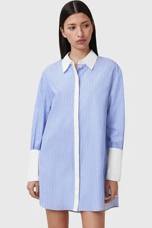 AllSaints Sukienka bawełniana ALBER kolor mini oversize W250DC