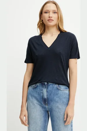 HUGO BOSS T-shirt z domieszką lnu damski kolor 50537543