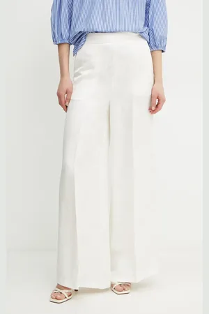 Twin-Set Spodnie z domieszką lnu damskie kolor szerokie high waist 251TT2172