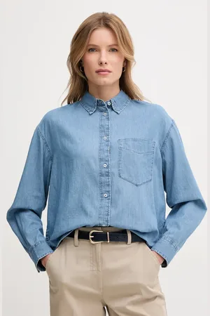 Benetton Koszula jeansowa damska kolor relaxed z kołnierzykiem klasycznym