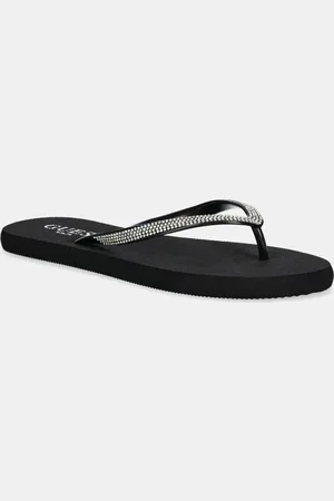 Guess Japonki FLIP FLOP RHINESTONE damskie kolor na płaskim obcasie E5GZ05 BB00F