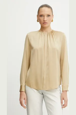 HUGO BOSS Koszula jedwabna damska kolor turkusowy regular 50538481