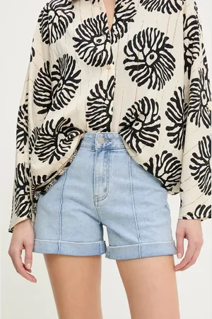 ANSWEAR Lab szorty jeansowe damskie kolor gładkie high waist