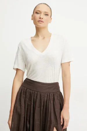 HUGO BOSS T-shirt lniany damski kolor 50538645