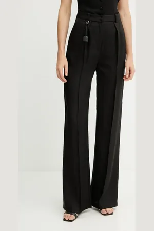 Elisabetta Franchi Spodnie lniane damskie kolor proste high waist PA09752E2