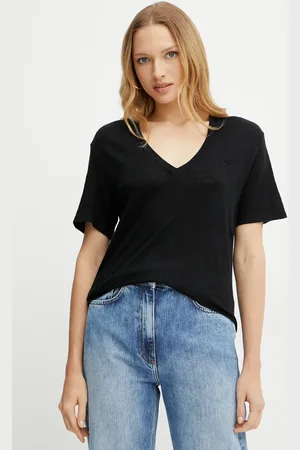 HUGO BOSS T-shirt lniany damski kolor 50538645