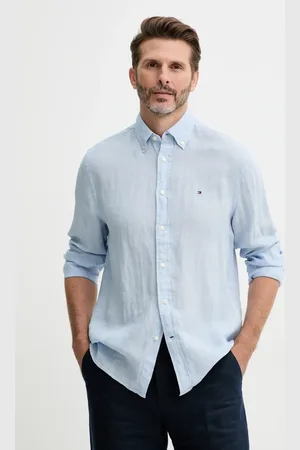 Tommy Hilfiger Koszula lniana kolor regular z kołnierzykiem button-down MW0MW34602
