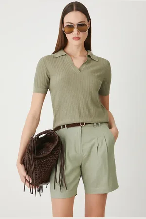 MEDICINE Szorty lniane damskie kolor gładkie high waist