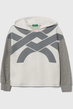 Benetton Bluza bawełniana dziecięca kolor z kapturem z nadrukiem