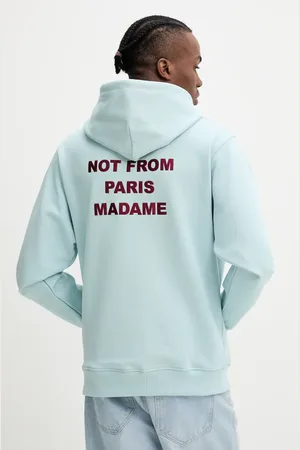 Drôle de Monsieur Bluza bawełniana Le Hoodie Slogan męska kolor z kapturem z nadrukiem G-HO162-CO127-LBE
