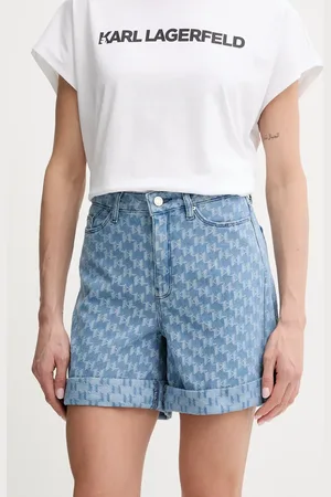 Karl Lagerfeld Szorty jeansowe bawełniane damskie kolor wzorzyste high waist A2W10111