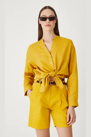 MEDICINE Szorty lniane damskie kolor gładkie high waist