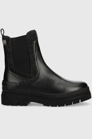 Tommy Hilfiger Botki FEMININE FELT CHELSEA BOOTIE damskie kolor na płaskim obcasie ocieplone FW0FW07655