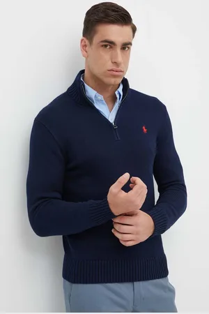Ralph Lauren Sweter bawełniany kolor niebieski ciepły