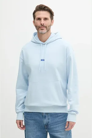 Hugo Blue Bluza bawełniana męska kolor z kapturem gładka
