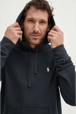 Ralph Lauren Bluza bawełniana męska kolor czarny z kapturem gładka 710916690
