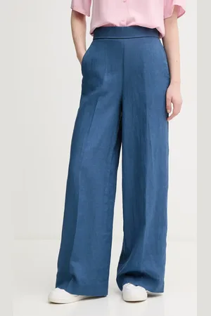 Benetton Spodnie lniane damskie kolor proste high waist 4AGHDF08K