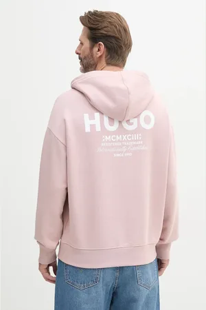 Hugo Blue Bluza bawełniana męska kolor z kapturem z nadrukiem 50510724