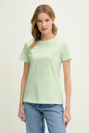 Guess T-shirt bawełniany kolor turkusowy
