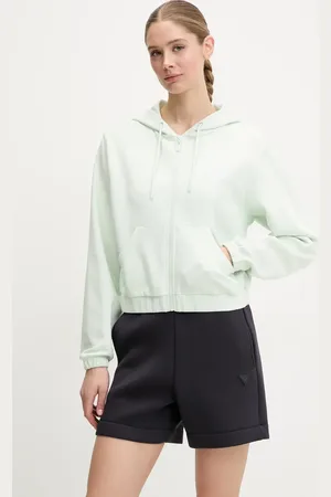 Guess Bluza ROBERTA damska kolor turkusowy z kapturem z aplikacją V5RQ20 KC3D2