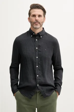 Tommy Hilfiger Koszula lniana kolor regular z kołnierzykiem button-down MW0MW34602