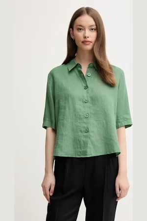 Benetton Koszula lniana kolor regular z kołnierzykiem klasycznym