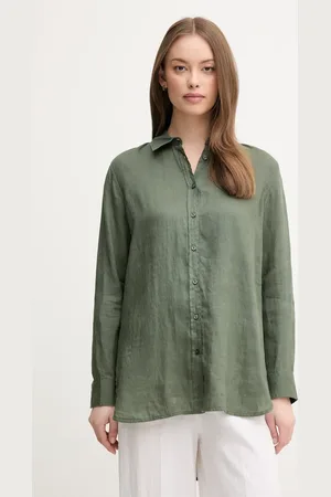 Benetton Koszula lniana kolor regular z kołnierzykiem klasycznym