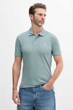 Calvin Klein Polo męski kolor turkusowy gładki J30J315603