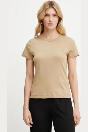 MARELLA T-shirt bawełniany LANGUE damski kolor beżowy 2513971025200