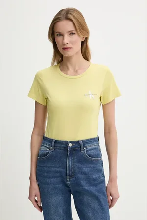 Calvin Klein T-shirt bawełniany 2-pack damski kolor żółty J20J219734