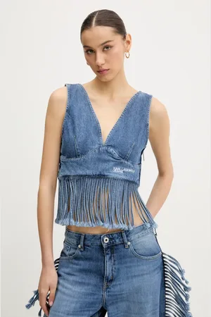Karl Lagerfeld Top jeansowy damska kolor gładka A2W11022