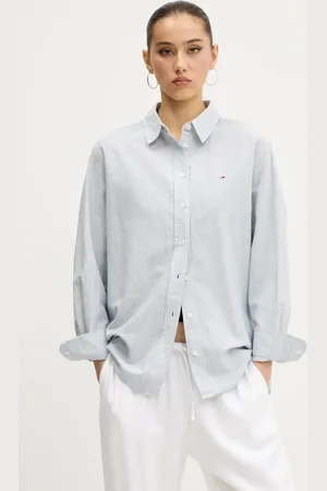 Tommy Hilfiger Koszula z domieszką lnu damska kolor regular z kołnierzykiem klasycznym DW0DW20292