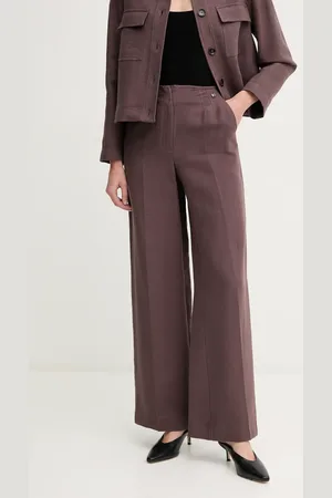 PEDRO DEL HIERRO Spodnie z domieszką lnu damskie kolor szerokie high waist 7609762