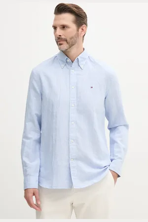 Tommy Hilfiger Koszula z domieszką lnu męska kolor regular z kołnierzykiem button-down MW0MW40704